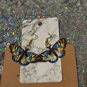 Butterfly Earrings with Blue and Yellow Accents